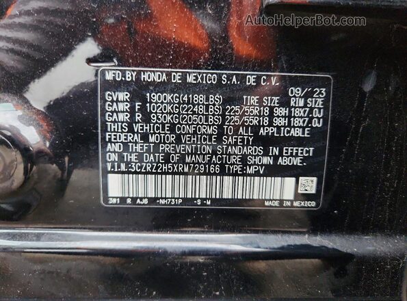 3CZRZ2H5XRM729166 2024 HONDA HR-V Black 360 interior view