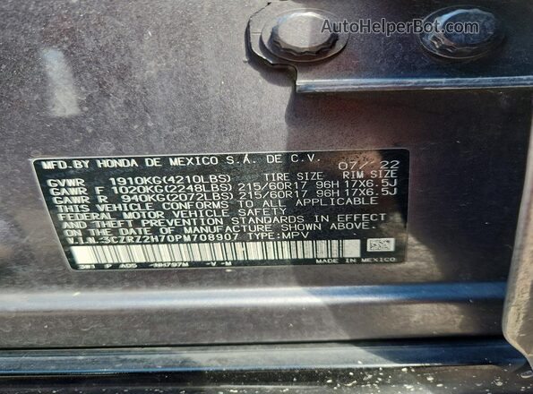 3CZRZ2H70PM708907 2023 HONDA HR-V Charcoal Vista de la etiqueta del VIN