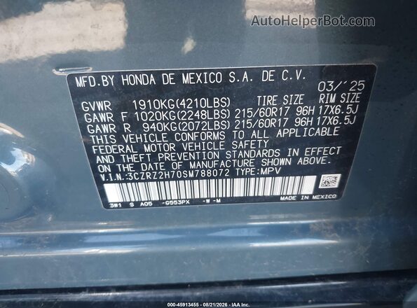 3CZRZ2H70SM788072 2025 HONDA HR-V Gray ძრავის განყოფილების ხედი