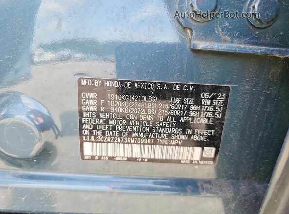 3CZRZ2H73RM709987 2024 HONDA HR-V Синий Вид наклейки с VIN-кодом