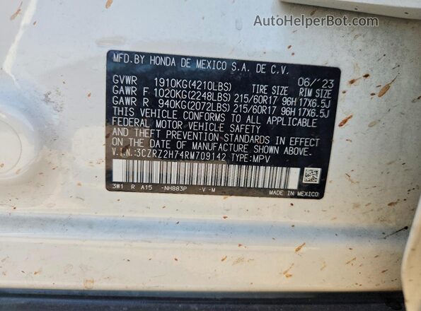 3CZRZ2H74RM709142 2024 HONDA HR-V White Սալոնի 360 աստիճան տեսք