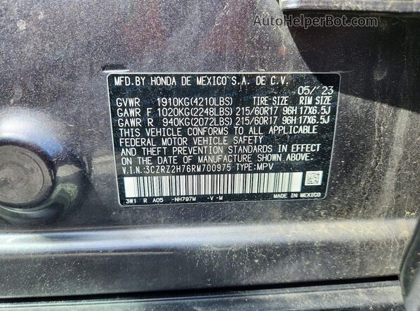 3CZRZ2H76RM700975 2024 HONDA HR-V Gray Vista de la etiqueta del VIN