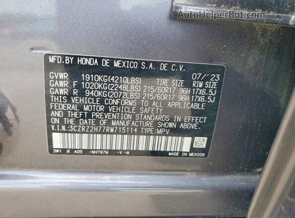 3CZRZ2H77RM715114 2024 HONDA HR-V Gray Engine compartment view