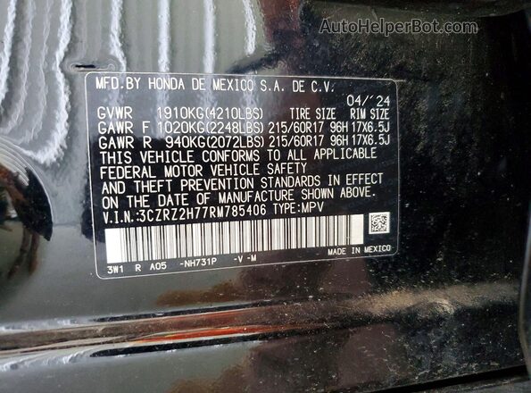 3CZRZ2H77RM785406 2024 HONDA HR-V Black VIN sticker view