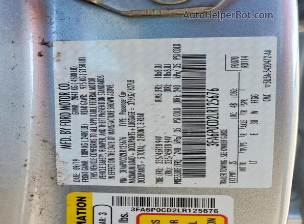 3FA6P0CD2LR125676 2020 FORD FUSION Silver Շարժիչի բաժամունքի տեսք