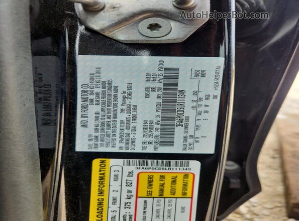3FA6P0CD5LR111349 2020 FORD FUSION Черный Вид подкапотного пространства