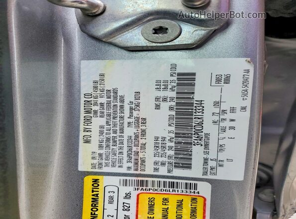 3FA6P0CD6LR133344 2020 FORD FUSION Silver Вид підкапотного простору