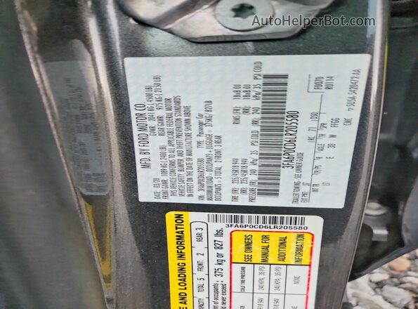 3FA6P0CD6LR205580 2020 FORD FUSION Gray Vista del compartimento del motor
