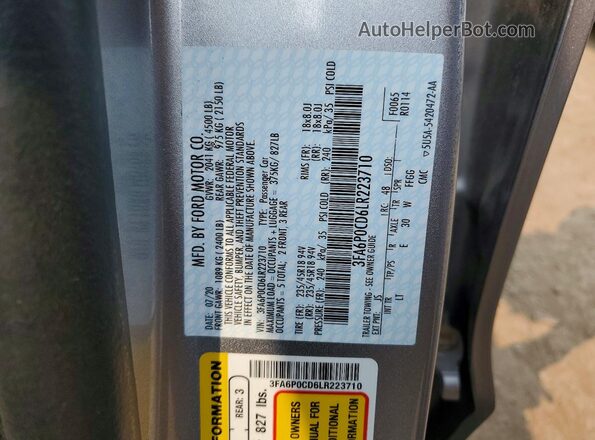 3FA6P0CD6LR223710 2020 FORD FUSION Silver Engine compartment view