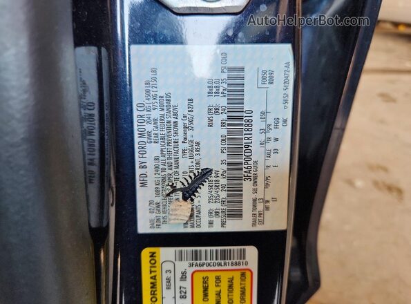 3FA6P0CD9LR188810 2020 FORD FUSION Синий Вид подкапотного пространства