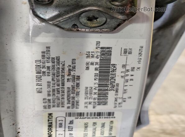 3FA6P0CD9LR196549 2020 FORD FUSION White Engine compartment view