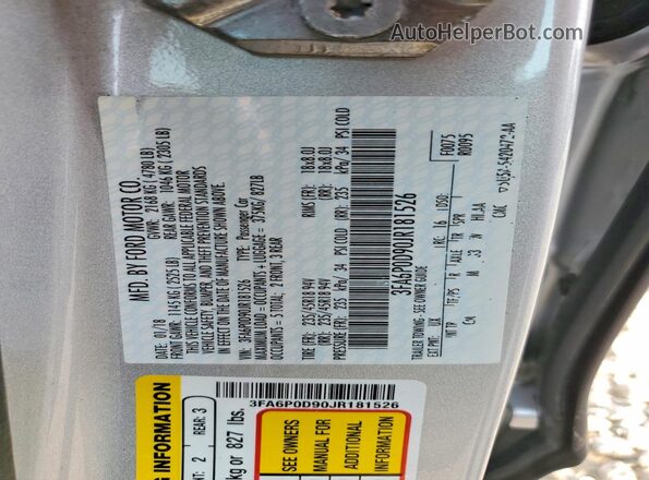 3FA6P0D90JR181526 2018 FORD FUSION Серебряный Вид подкапотного пространства