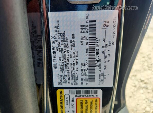 3FA6P0D90LR105727 2020 FORD FUSION Black ძრავის განყოფილების ხედი