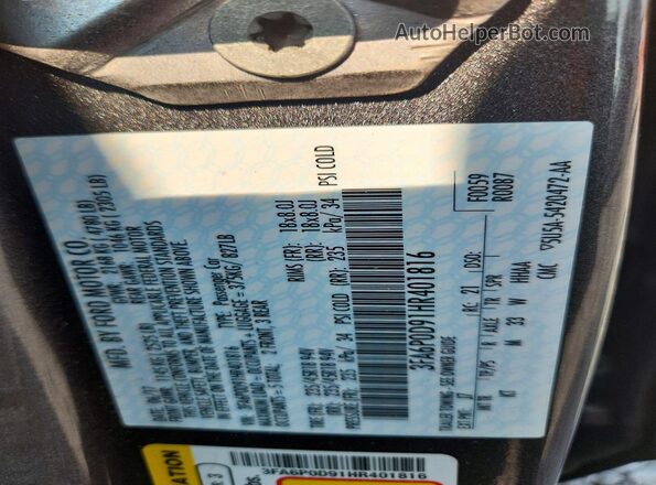 3FA6P0D91HR401816 2017 FORD FUSION Charcoal Widok komory silnika