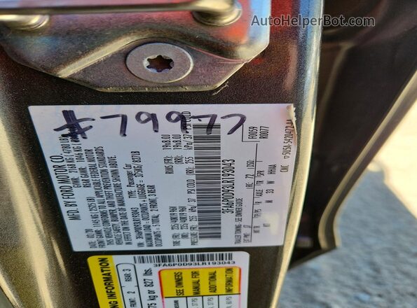 3FA6P0D93LR193043 2020 FORD FUSION Gray VIN sticker view