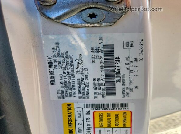 3FA6P0D96GR183144 2016 FORD FUSION White ძრავის განყოფილების ხედი