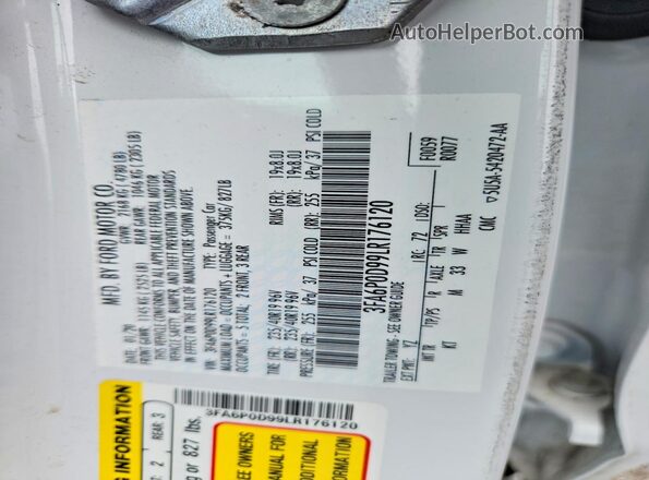 3FA6P0D99LR176120 2020 FORD FUSION White Շարժիչի բաժամունքի տեսք