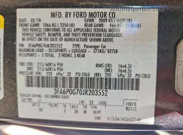 3FA6P0G70JR203552 2018 FORD FUSION Gray Вид підкапотного простору