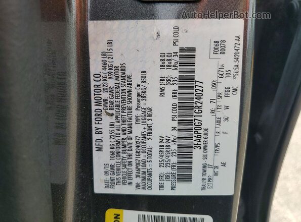 3FA6P0G71GR240277 2016 FORD FUSION Gray Vista del compartimento del motor