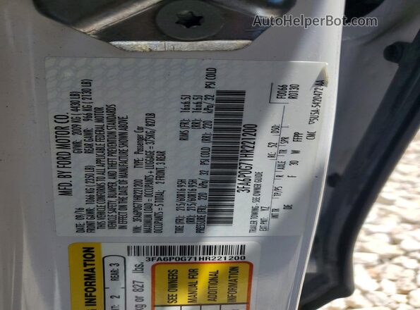 3FA6P0G71HR221200 2017 FORD FUSION White Widok komory silnika