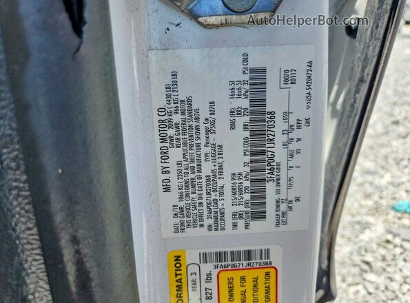 3FA6P0G71JR270368 2018 FORD FUSION White Vista del compartimento del motor