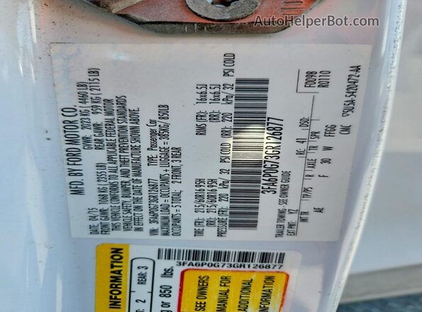 3FA6P0G73GR126877 2016 FORD FUSION White Vista del compartimento del motor