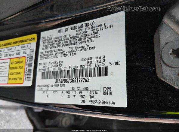 3FA6P0G73GR199263 2016 FORD FUSION Черный Вид подкапотного пространства