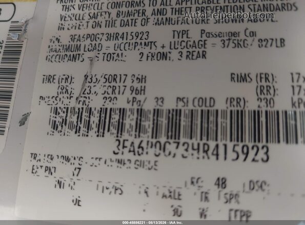 3FA6P0G73HR415923 2017 FORD FUSION Белый Вид подкапотного пространства