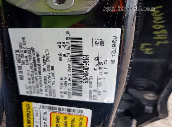 3FA6P0G73KR249104 2019 FORD FUSION Черный Вид подкапотного пространства