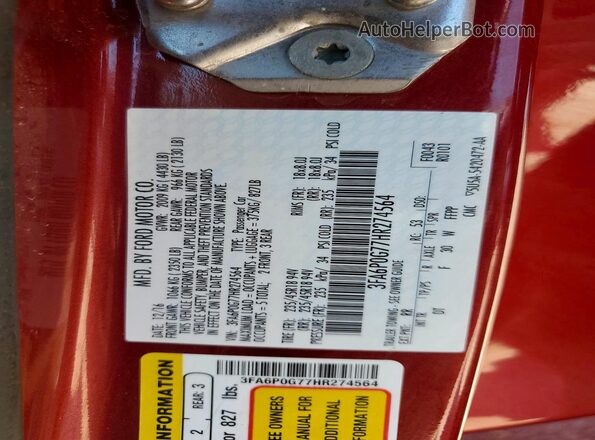 3FA6P0G77HR274564 2017 FORD FUSION Red Вид підкапотного простору
