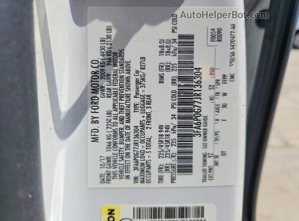 3FA6P0G77JR136304 2018 FORD FUSION White Շարժիչի բաժամունքի տեսք