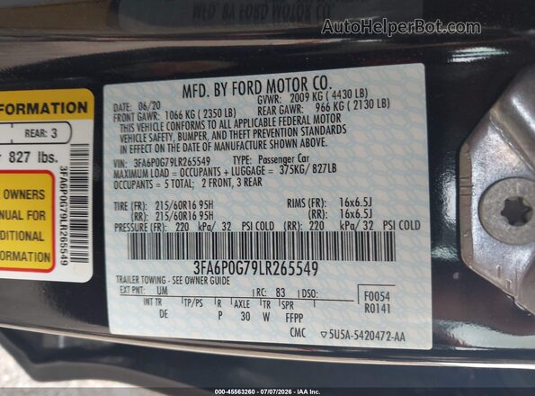 3FA6P0G79LR265549 2020 FORD FUSION Black Շարժիչի բաժամունքի տեսք