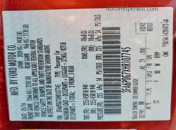 3FA6P0G7XHR107745 2017 FORD FUSION Красный Вид подкапотного пространства