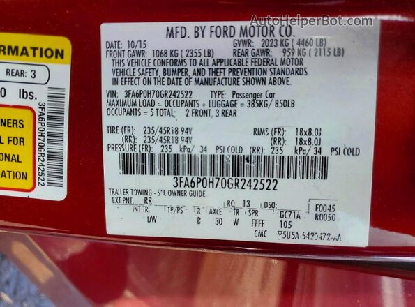 3FA6P0H70GR242522 2016 FORD FUSION Burgundy ძრავის განყოფილების ხედი
