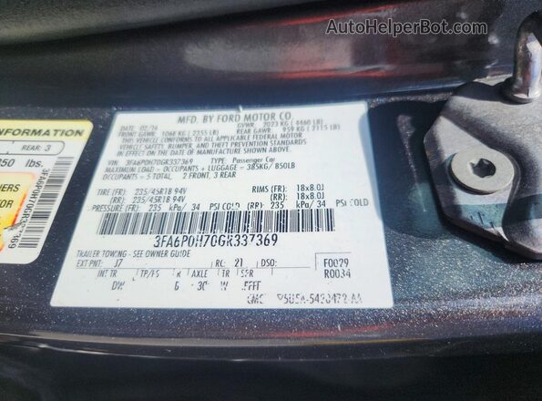 3FA6P0H70GR337369 2016 FORD FUSION Gray Widok komory silnika