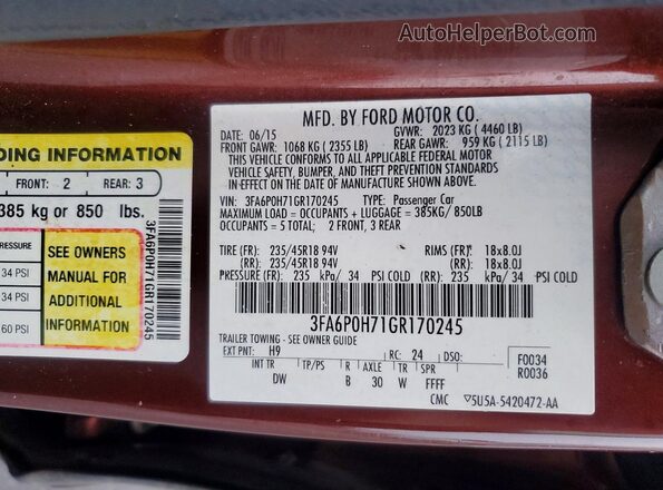 3FA6P0H71GR170245 2016 FORD FUSION Brown Вид підкапотного простору