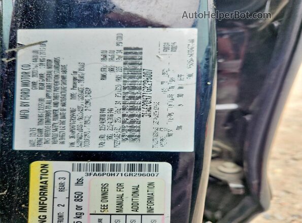 3FA6P0H71GR296007 2016 FORD FUSION Black ძრავის განყოფილების ხედი