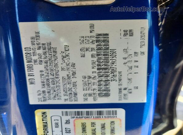 3FA6P0H71HR150501 2017 FORD FUSION Blue Вид підкапотного простору