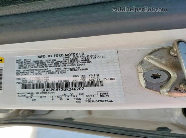 3FA6P0H72GR246202 2016 FORD FUSION Белый Вид подкапотного пространства