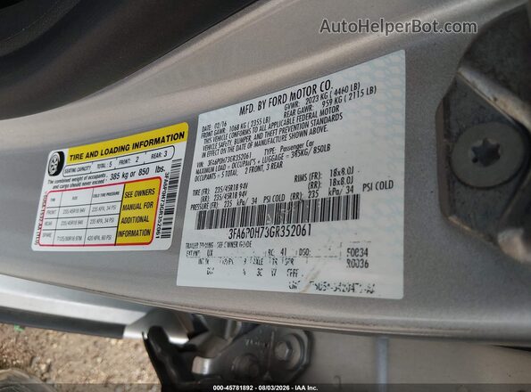 3FA6P0H73GR352061 2016 FORD FUSION Silver Շարժիչի բաժամունքի տեսք