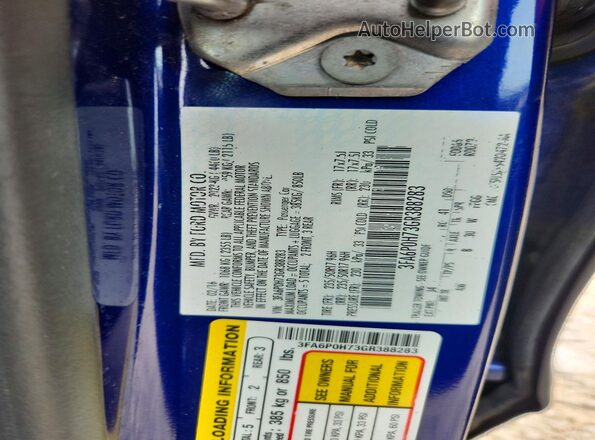 3FA6P0H73GR388283 2016 FORD FUSION Blue Widok naklejki z numerem VIN