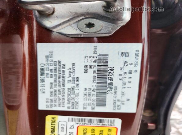3FA6P0H75GR236568 2016 FORD FUSION Burgundy VIN կոդի պիտակի տեսք