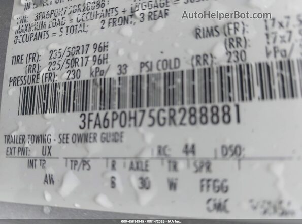 3FA6P0H75GR288881 2016 FORD FUSION Silver Vista del compartimento del motor