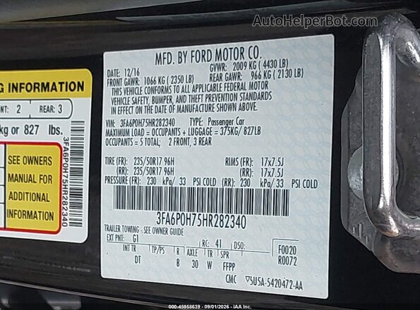 3FA6P0H75HR282340 2017 FORD FUSION Black Widok komory silnika