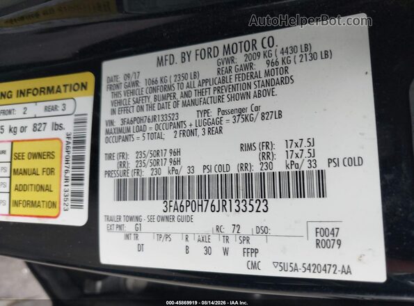 3FA6P0H76JR133523 2018 FORD FUSION Gray Вид підкапотного простору