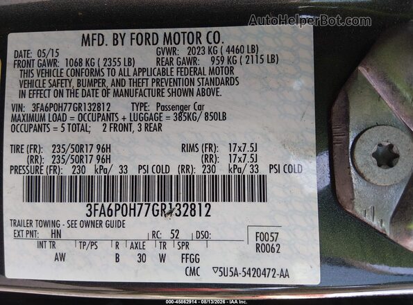 3FA6P0H77GR132812 2016 FORD FUSION Green Вид підкапотного простору