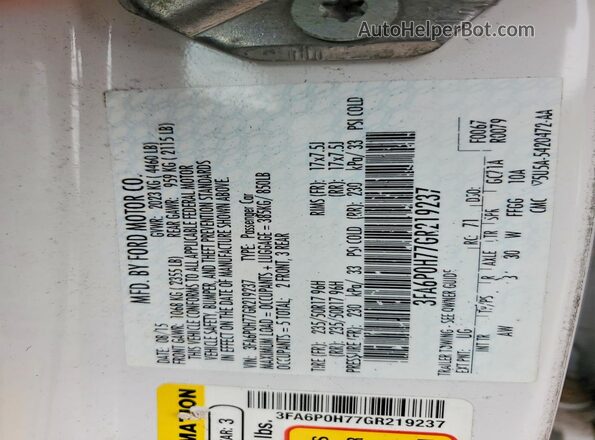 3FA6P0H77GR219237 2016 FORD FUSION Белый Вид подкапотного пространства