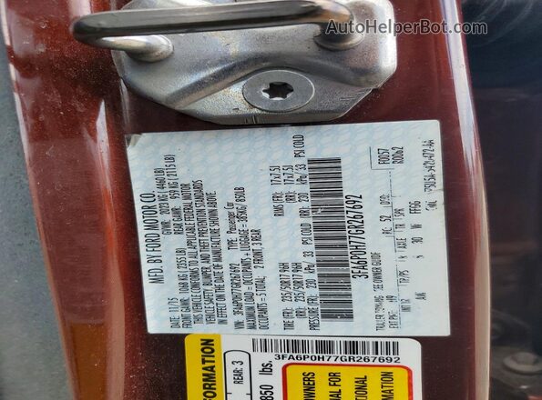 3FA6P0H77GR267692 2016 FORD FUSION Red VIN sticker view