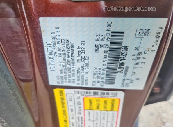 3FA6P0H77GR323064 2016 FORD FUSION Burgundy 