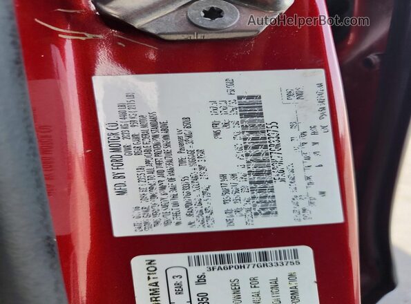 3FA6P0H77GR333755 2016 FORD FUSION Burgundy Շարժիչի բաժամունքի տեսք